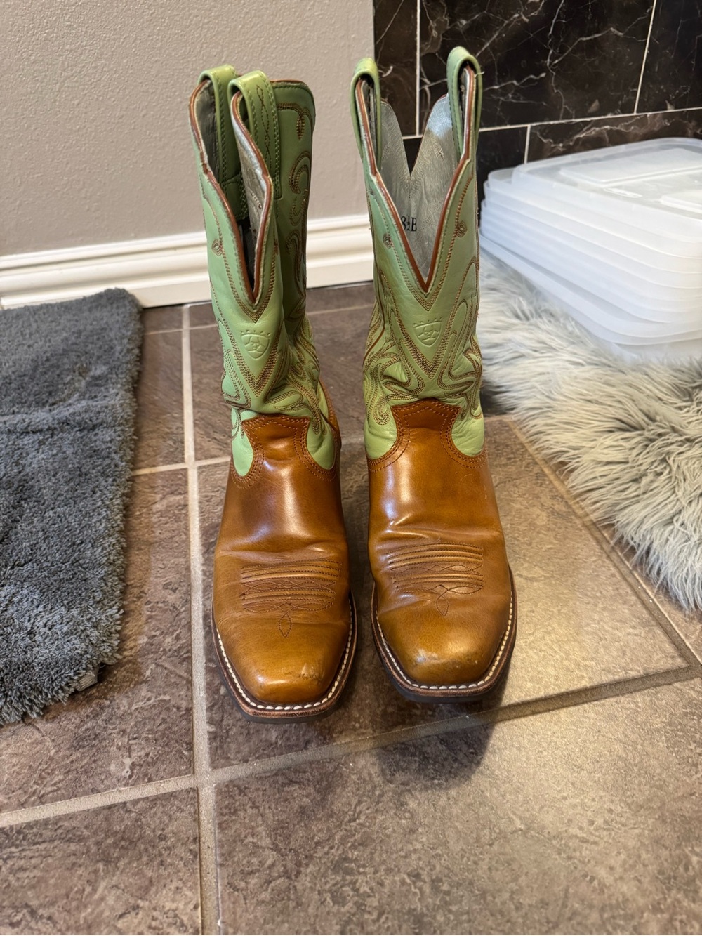Women’s Two-Tone Brown and Light Green Western Cowboy Boots